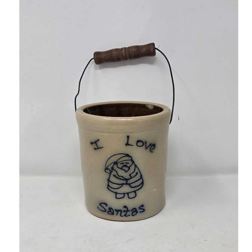 Vtg‎ Maple City Pottery I Love Santa stoneware crock Christmas kitchen ware